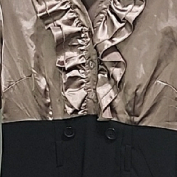 Faux Skirt and Blouse Look Dress in Tan Satin & Black size 8 - Picture 3 of 7